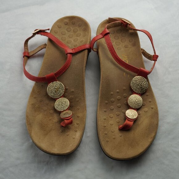 Vionic Coral Red Gold Medallion T-Strap Sandals Orthotic‎ Size 8 - Picture 2 of 11